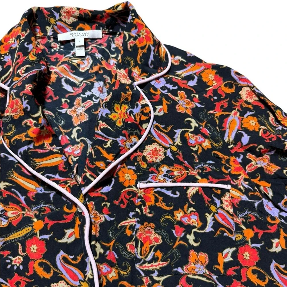 Derek Lam 10 Crosby‎ Paisley Floral Pajama Top Long Sleeve Button Women's Size 6
